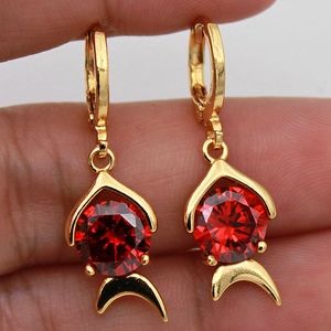 18kt Gold Filled Ruby Fish Design Earrings